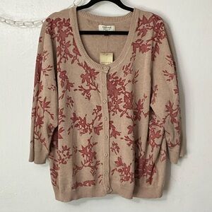Sonoma Beige Cardigan with Rust Floral Jacquard